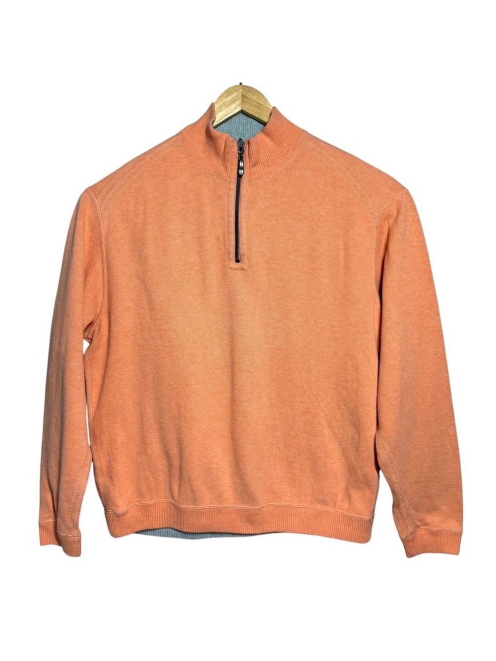 Tommy Bahama Mens Large 100% Cotton Quarter Zip Sweater Coral Orange Marlin